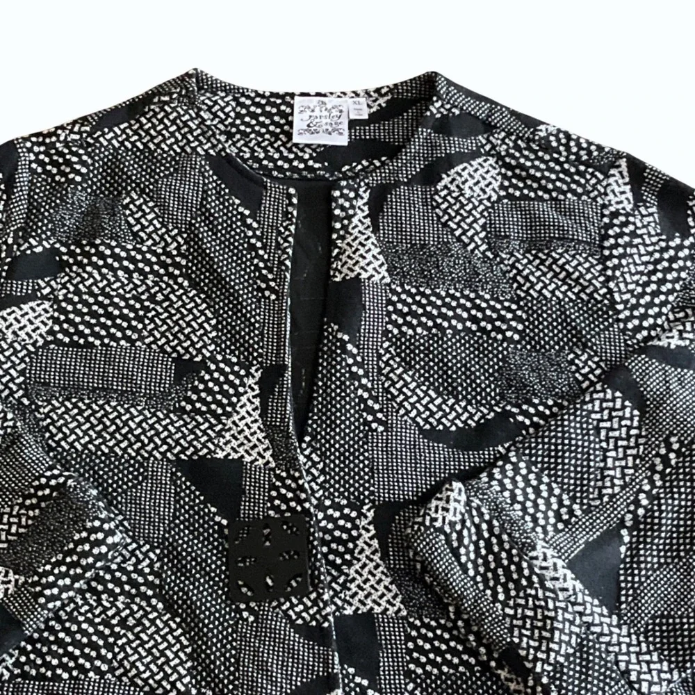 Parsley & Sage Jacket Wms XL Black White Geometric Patchwork Lagenlook Boho